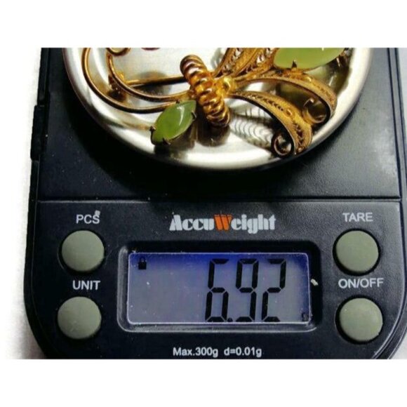 Sorrento Jade Flower Gold Plated 925 Sterling Silver Brooch - Picture 11 of 11